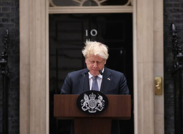 Boris Johnson addresses the nation as he announces his resignation outside 10 Downing Street 7 July 2022 (Photo: Dan Kitwood/Getty Images)