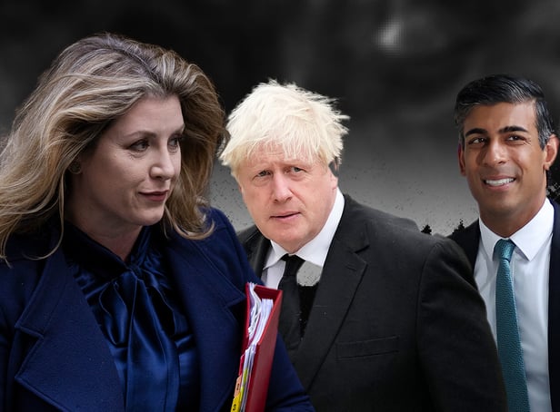 <p>Boris Johnson (centre) is plotting an extraordinary comeback as prime minister but faces competition from Penny Mordaunt (left) and Rishi Sunak (right)</p>