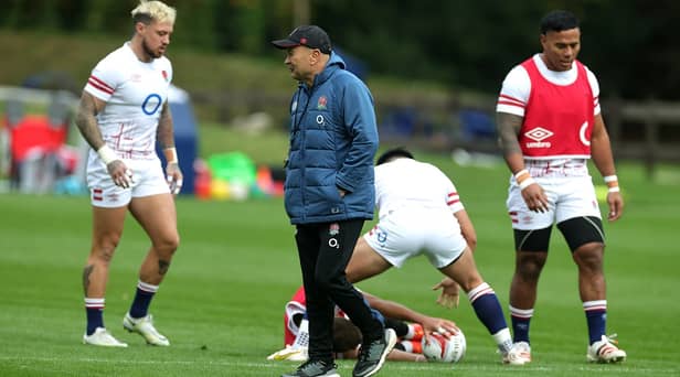England head coach Eddie Jones looks on during the England captain's run at Pennyhill Park, Bagshot yesterday