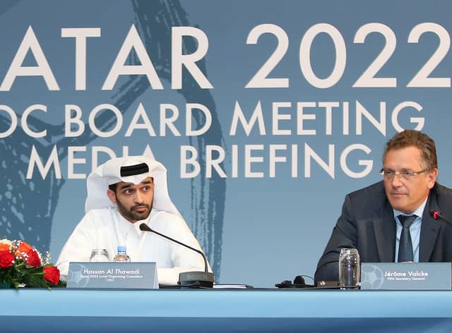 FIFA Secretary General (R) and Hassan al-Thawadi (L) took decision to move World Cup schedule in 2015
