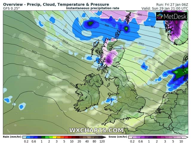 WXCharts predicts Scotland will see the most snowfall before the end of the month 