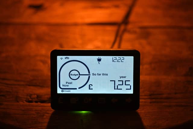 A smart meter displaying electricity usage is seen in a domestic property in south London.  Photo for illustrative purposes.