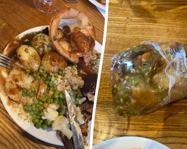 A woman left horrified after her Sunday dinner leftovers are wrapped up in clingfilm at Toby Carvery