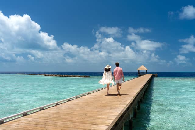 The jetty  for the water villas at OBLU Nature Helengeli, Maldives