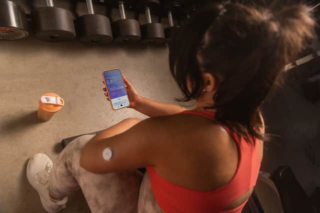 The sensor sticks on your arm, and sends live data to an app