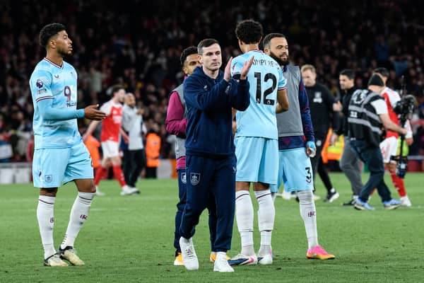 Josh Cullen thanks the Burnley fans following the 1-0 defeat to Arsenal at the Emirates Stadium. Photo: Kelvin Lister-Stuttard