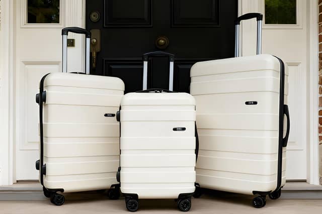 The OHS hard shell luggage set includes three matching suitcases, with the cream version currently offering the biggest saving.
