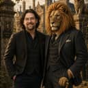 Simon Allan, left, featured alongside the main protagonist Colonel Russ from his series of novels 'The Lion Hall Mysteries'.