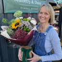 Joanna Marshall on the Mulberry & Daisy Floral Design stall at Clitheroe Market