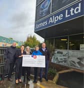Rosemere Cancer Foundation’s fundraising manager Sue Swire (second right) visited Lincoln Way’s James Alpe Ltd on Clitheroe’s Salthill Industrial Estate to receive 