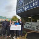 Rosemere Cancer Foundation’s fundraising manager Sue Swire (second right) visited Lincoln Way’s James Alpe Ltd on Clitheroe’s Salthill Industrial Estate to receive 