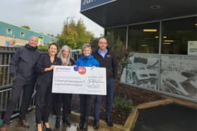 Rosemere Cancer Foundation’s fundraising manager Sue Swire (second right) visited Lincoln Way’s James Alpe Ltd on Clitheroe’s Salthill Industrial Estate to receive 