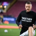 Jamie Vardy warms up before Burnley v Wolverhampton Wanderers at Turf Moor. Photo: Kelvin Lister-Stuttard