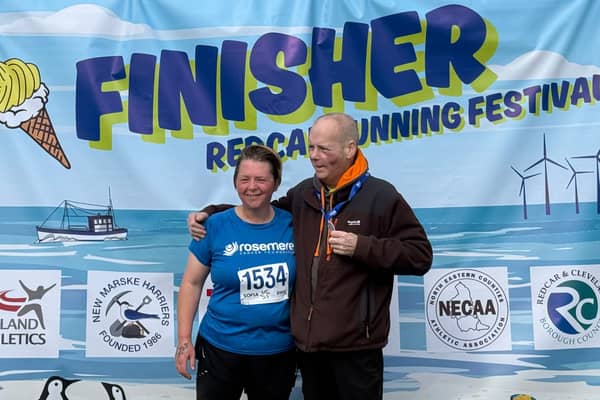 Tracy gave her finishers’ medal to her brother Denis, who inspired her to run her first half marathon for the Rosemere Cancer Centre where he is receiving treatment