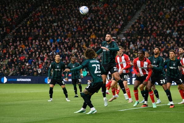 Armando Broja in action before being taken off with an injury during Burnley's game with Lincoln City.
