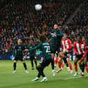 Armando Broja in action before being taken off with an injury during Burnley's game with Lincoln City.