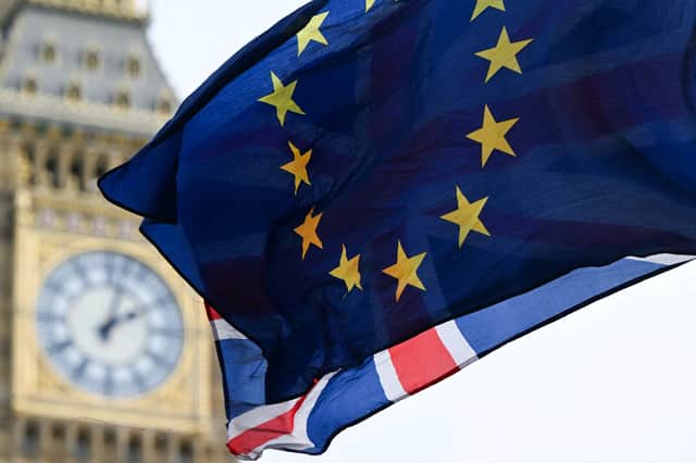 United Kingdom flag and the European Union flag