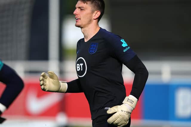 Goalkeeper Nick Pope trains with the England squad at St George's Park