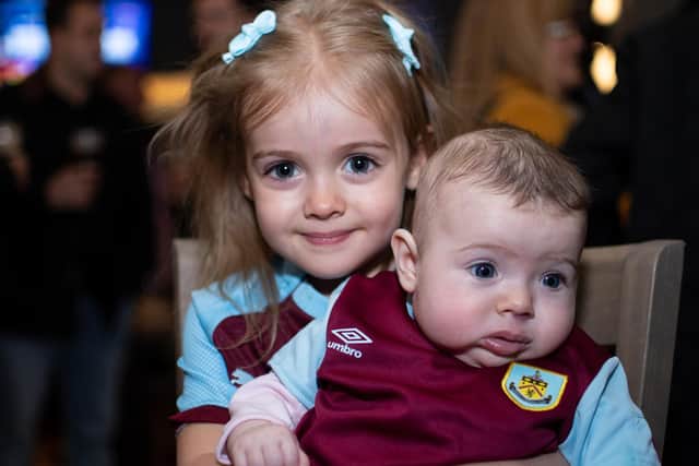Two of the youngest guests, Alice and her baby sister Florence,  at the re-opening of the The Brun Lea where they were happy to sport their Clarets tops.