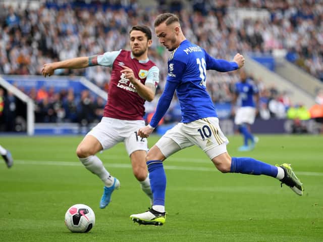 Robbie Brady closes down Leicester City's James Maddison at the King Power Stadium
