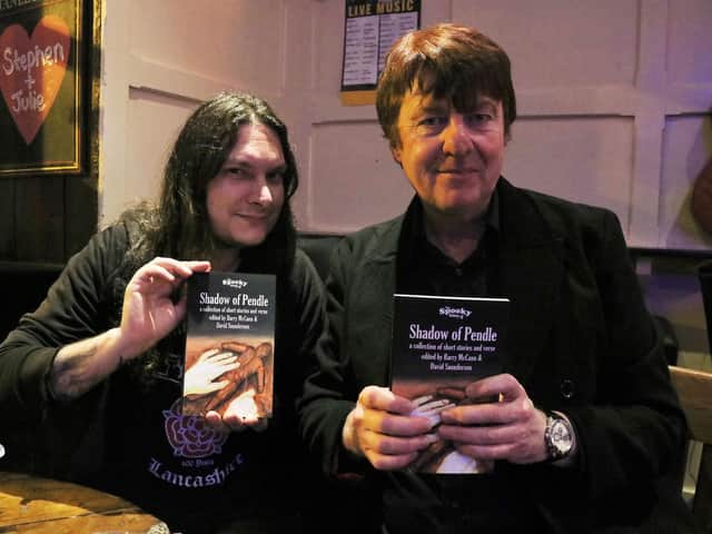 Author Barry McCann (right) with contributor Chris Newton, of the band Dischord, promoting his book Shadow of Pendle