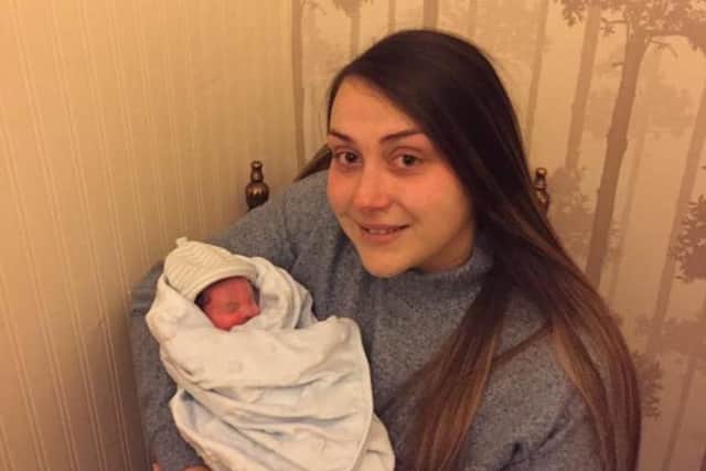 Stephanie pictured with her son, Joseph Alexander, when he was born in November, 2017