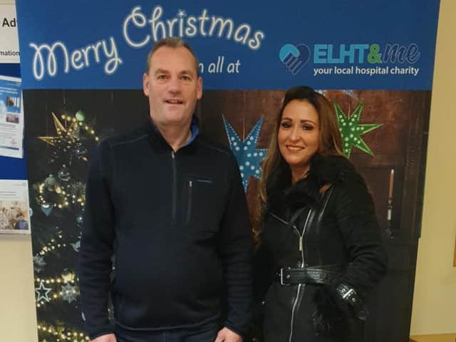Toni-Anne arrives at the hospital with Hare and Hounds regular Ian Burrows to hand over the treats to the children.