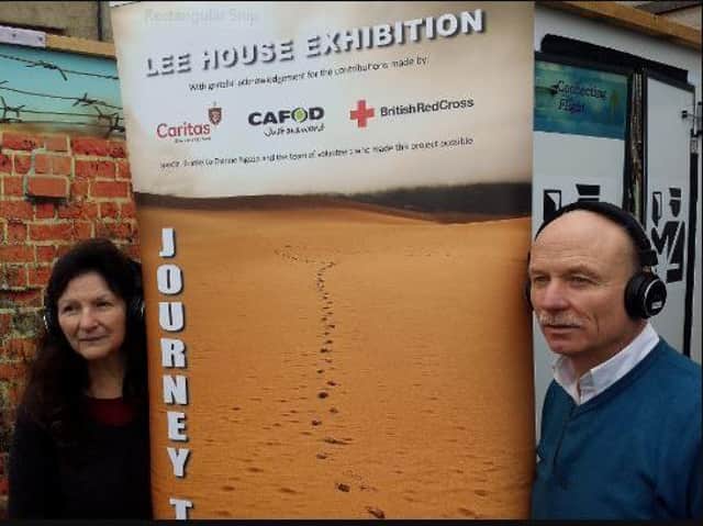 Joe Howson (pictured right)  and volunteer Shelagh Richardson promoting the Lee House exhibition