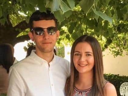 Young businesswoman Hannah Greenwood, whose shop in Burnley was targeted by raiders twice in December, with her boyfriend Daniel Smith.