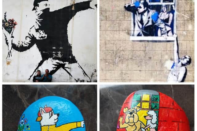 Andy's versions of some of the latest pieces of street art by Banksy.
