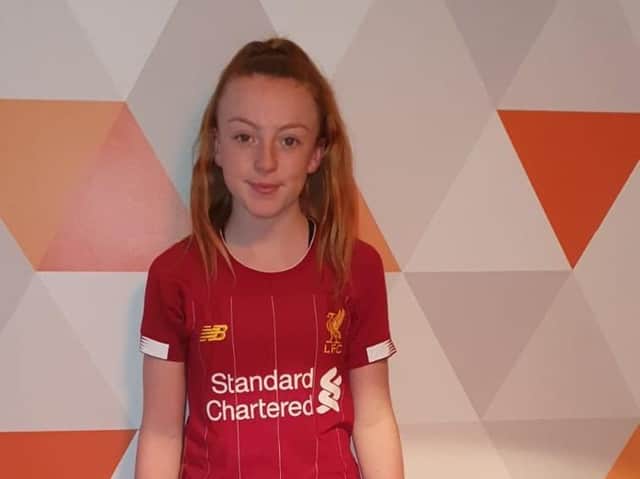 Maddy Duffy in her Liverpool FC kit