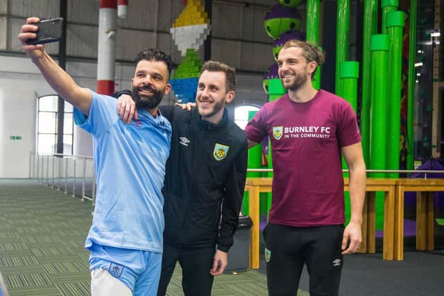 Clarets striker Jay Rodriguez (right) poses for a selfie