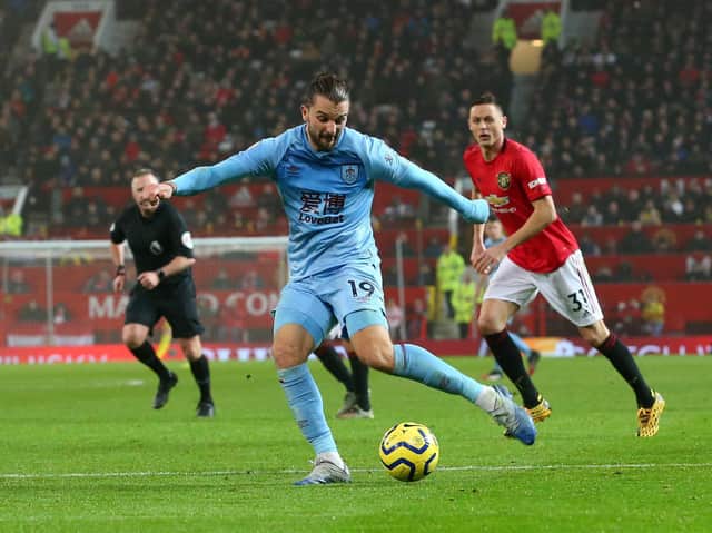 Jay Rodriguez thumps in Burnley's second goal against Manchester United at Old Trafford