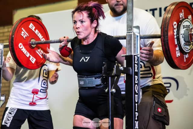 Powerlifter Sinead Hines competing at the British Powerlifting Championships last year Photo: White Lights Media