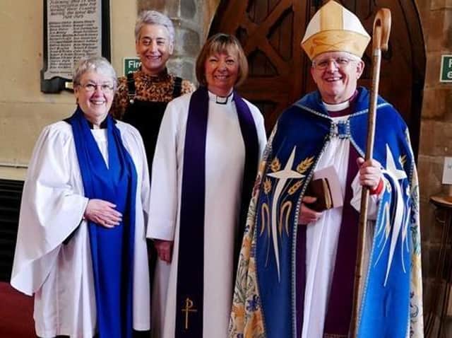 Bishop Julian Henderson, Catherine Hale-Heighway  Associate Minister Christ Church Chatburn and St Pauls Low Moor, Lynda Leadbeater, Licensed Lay Minister and Johanna Walmsley, Church Warden