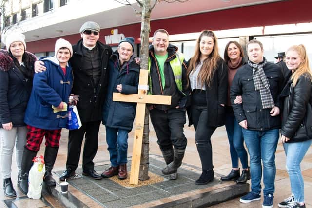 Pastor Fleming (third from left) with some of the helpers at his twice weekly help sessions for the homeless in Burnley. (photo Kelvin Stuttard)