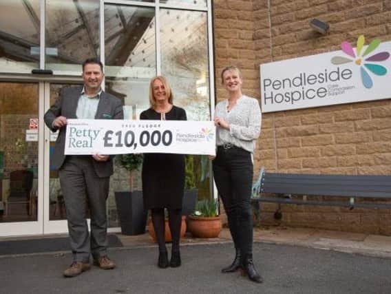 (From left) Ian Bythell, Petty Real Company Director; Helen McVey, Pendleside Hospice Chief Executive; and Christina Cope, Pendleside Hospice Head of Corporate.