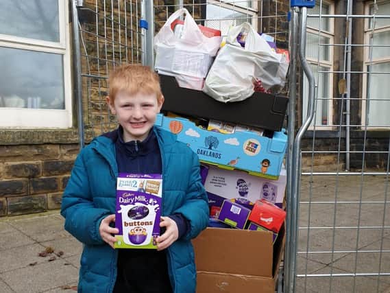 Isaak Mulhearn ready to donate the Easter eggs