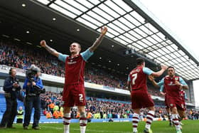 Kieran Trippier of Burnley celebrates the second goal by team mate Danny Ings during the Sky Bet Championship match between Blackburn Rovers and Burnley at Ewood Park on March 9, 2014 in Blackburn, England. (Photo by Jan Kruger/Getty Images)