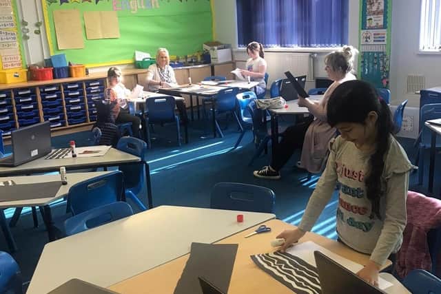 Lessons go on in the classroom during lockdown at St Augustine's RC Primary School in Burnley