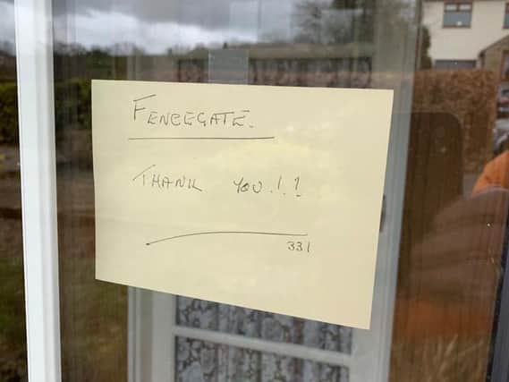 A thank-you message for the Fence Gate in a window.