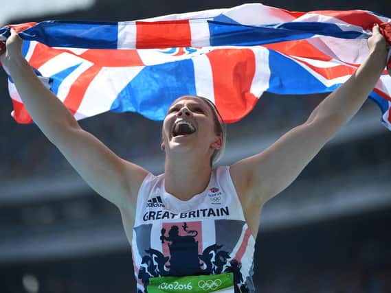Sophie Hitchon celebrates winning bronze at the Rio Olympics in 2016