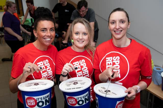 Sarah Drinkwater (left) with members of her team at the 12 hour charity bike ride