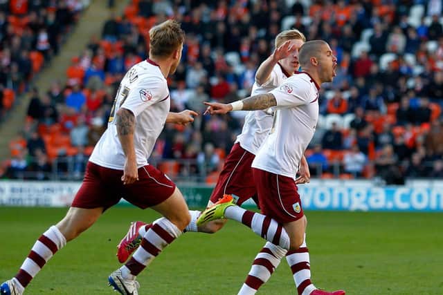 Michael Kightly celebrates his goal at Blackpool