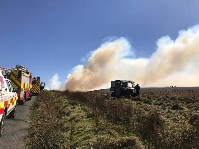 Eight fire engines from Lancashire and West Yorkshire tackled the moorland fire. Credit: Shaun Walton