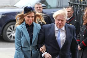 Boris Johnson and Carrie Symonds have announced the birth of a "healthy baby boy" at a London hospital earlier this morning. Pic: Yui Mok/PA Wire