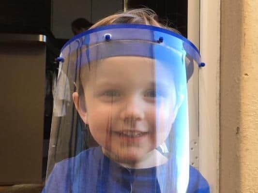 Matts son Ed (3) wearing one of the 3D printed visors.