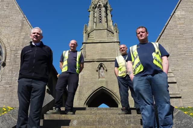 Rob Creswell (front right) Mark Naughton (back right) Sean Nutter (front left) and Rob Rothwell (back left) at Colne Cemetery