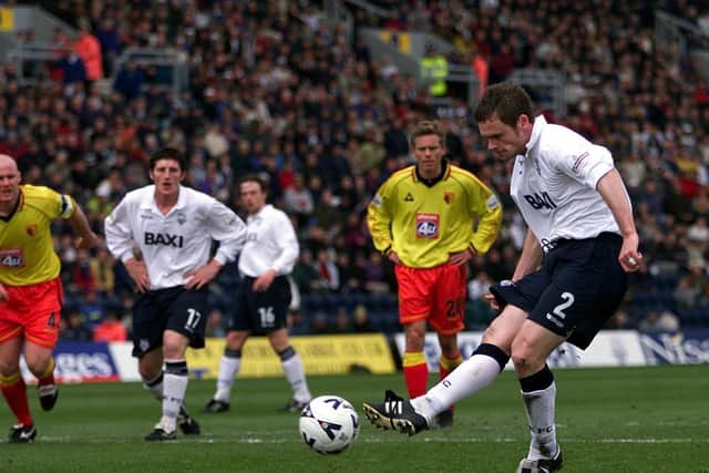 Graham Alexander of Preston North End scores Preston's first goal from the penalty spot during the Nationwide First Division match between Preston North End and Watford at Deepdale, Preston. DIGITAL IMAGE. Mandatory Credit: Gary M. Prior/ALLSPORT