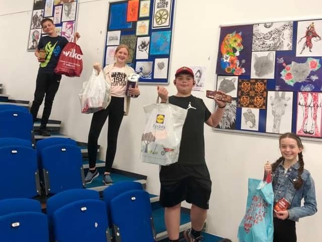 Some of the students at Blessed Trinity RC High School who helped to raise 1,600 for the Burnley FC in the Community foodbank. (photo by Rebecca Wilkinson)